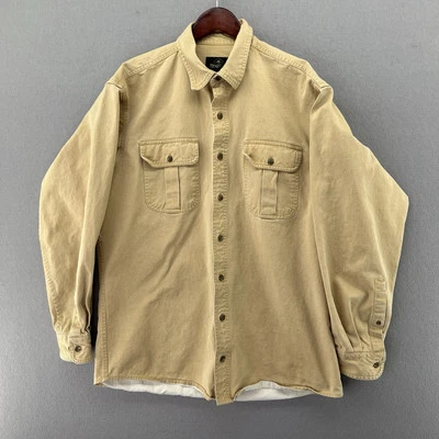 Redhead Mens Khaki Beige Tan Denim Button Down Shirt Shacket Size Large Tall - Image 1 of 4