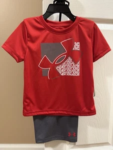  Under Armour Boys Tech Mesh Logo Short Sleeve Set- Bright Red Size 5  - Picture 1 of 2