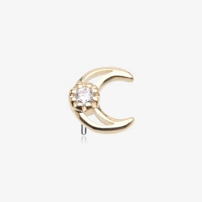 14 Karat Gold OneFit Threadless Hollow Diamond Crescent Moon Top Part - Image 1 of 4