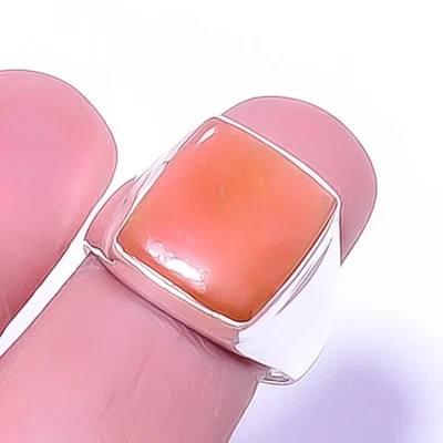 Ópalo rosa bebé - Anillo solitario de plata de ley 925 con piedras preciosas de Perú s.8.5 A383 Foto 1 de 4