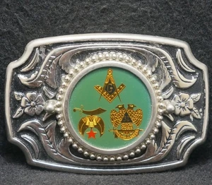 XB05133 IMPRESIONANTE HEBILLA DE CINTURÓN VINTAGE AÑOS 70 **SÍMBOLOS MASÓNICOS** ORGANIZACIÓN HOMBRE - Imagen 1 de 2