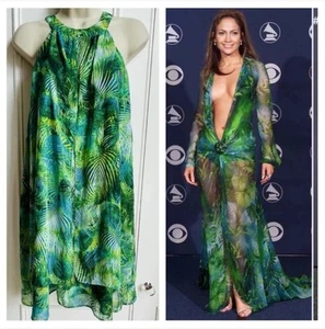 River Island Green Tropical Palm Swing Dress 16 (J-Lo Kardashian styles) - Picture 1 of 11
