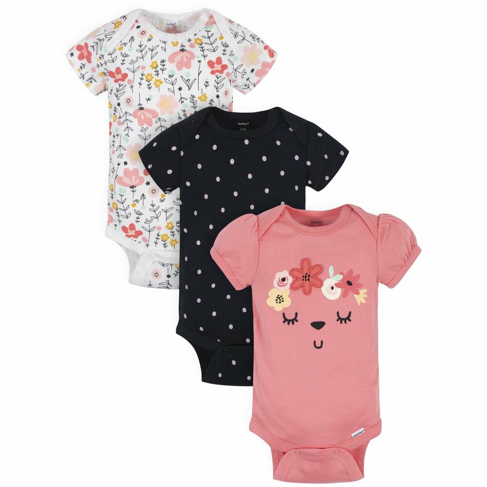 Gerber Baby Girl's 3 Pack Organic Short Sleeve Onesies NEW Various Sizes