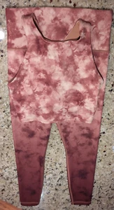 Athleta size XS set, yoga bra top & bottom pants, pink mauve tie dye - Picture 1 of 6