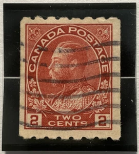 1913 Canada KGV 2c Perf 8 Horizontal Coil Stamp | Sc #124 SG #224b | Used - Picture 1 of 4
