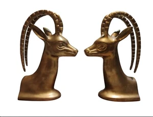 Vintage Brass Ram head Bookend Longhorn Gazelle Impala Kudu Book Ends - Picture 1 of 5
