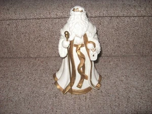Estatuilla de Papá Noel de porcelana vintage BLANCA Y DORADA caja de música de San Francisco 9" - Imagen 1 de 3