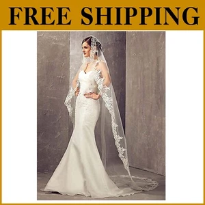 Handmade Light Ivory Lace Bridal Veil with Secure Metal Comb - 106 x 47 Inches - Picture 1 of 11