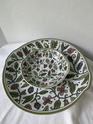 2-Piece Chip and Dip Porcelain set By Andrea by Sadek In Pink & Green Floral - Image 1 of 3