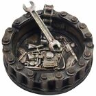 Decorative Motorcycle Chain Ashtray with Wrench and Bike Motif Great for a