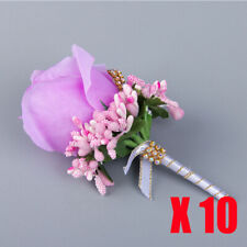 10PCS Party Rhinestone Corsage Artificial Rose Brooch Flower Pin Groom Wedding