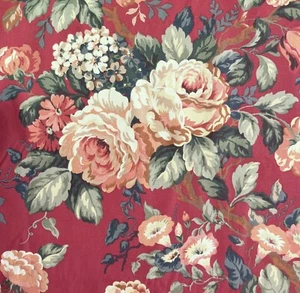 Vtg Richloom Floral Fabric 130" 3+ Yds Roses Morning Glories Red Upholstery - Picture 1 of 5