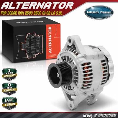 Alternator for Dodge Ram 2500 3500 01-02 L6 5.9L 136 A/12 V CW 8-Groove Pulley - Image 1 of 4