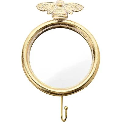 WIDDOP Home Decor Vintage Homeware Gold BumbleBee Round Wall Hanging Hook Mirror