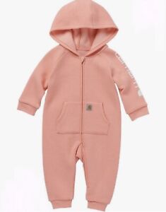 NWT Carhartt Fleece Hooded Full-Zip Long-Sleeve Coveralls Baby 3 Months Pink