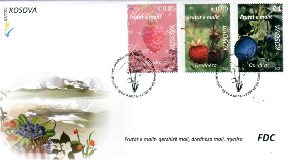 Kosovo Stamps 2021. Forest fruits: blueberry, strawberry, raspberry. FDC Set MNH - Image 1 of 1