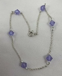 Handgefertigt ~ Sterlingsilber 0,925 6 mm lila Kristall 10,5" Fußkettchen Fußkettchen - Bild 1 von 4