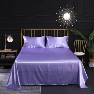 Super Soft Flat Sheet Premium Silk Satin Bed Top Sheet Hotel Luxury Bed Sheets - Picture 1 of 20