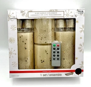 Ashland Christmas Gold Glitter/Stars Set Of 8 LED Candles W/Remote New Unused - Picture 1 of 4