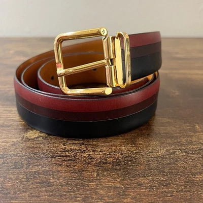 Cinturón de cuero suave A. Testoni 40 para hombre a rayas clásico hebilla dorada diseñador Italia  Foto 1 de 4