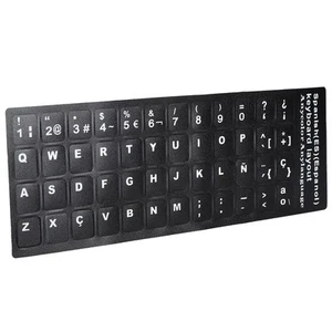 Keyboard Sticker Spanish Waterproof Black Background For 10In To 17In Lapt SPC - Picture 1 of 12