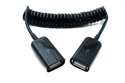 Câble USB 2.0 80 cm Type A Femelle vers Femelle Spirale Extensible en Noir - Photo 1/4