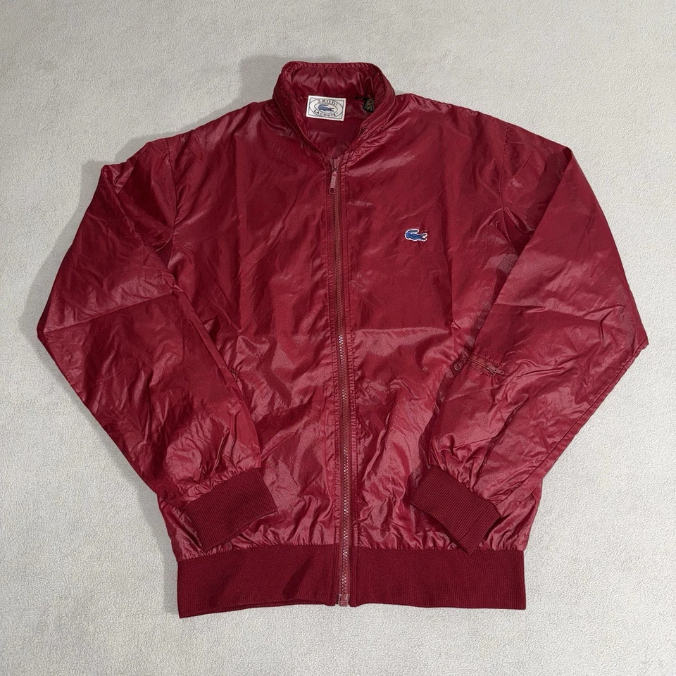 Vintage IZOD Lacoste Windbreaker Bomber Nylon Jacket Small Burgundy Preppy 80s - Image 1 of 4