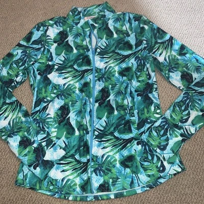 Tommy Bahama Womens Golf Full Zip Jacket Neon Green Floral Print UPF50 sz L - Image 1 of 2