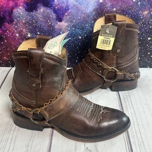 NWT! Roper Selah Brown Leather Western Boots Women’s Size 6.5 Chain Harness - Imagen 1 de 10