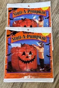 VTG 2004 Halloween Super Stuff-a-Pumpkin Leaf Bags Lot of 2 Retro Fall Decor Y2K - Picture 1 of 2