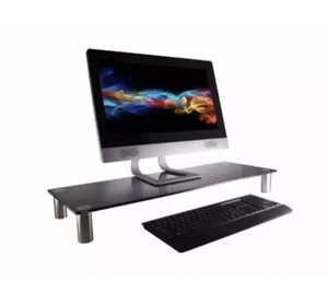 Monoprice Large Multimedia Stand, Black Glass 30.8"x11.0" W/ Adjustable Legs - Picture 1 of 5