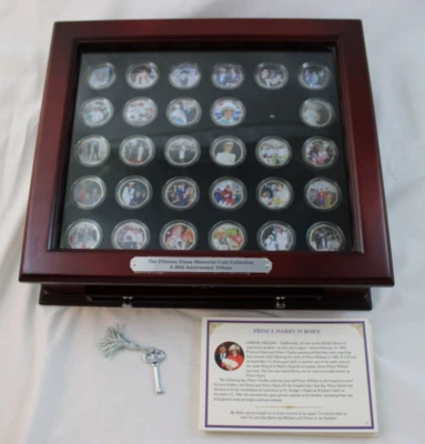 Colección de monedas conmemorativas de la princesa Diana PCS caja de exhibición con llave homenaje del 20 aniversario Foto 1 de 4