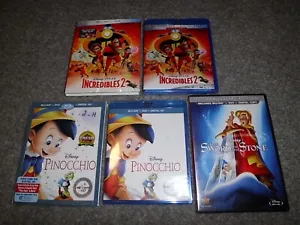 3 Disney Blu-ray/DVD Lot - Incredibles 2 Pinocchio Sword Stone (See Description) - Imagen 1 de 3