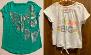 Lot of 2 Girls Med 7 Top Tees Forever Me - Dream Big Butterfly - Jumping Beans - Picture 1 of 11