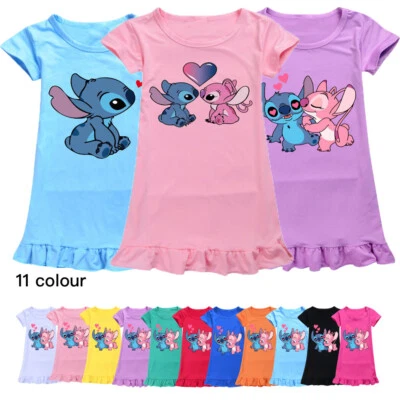 Girls Lilo Stitch Sleepwear Dress Kids Pyjamas Nightdress Nightwear Pjs 2-9 Year - Image 1 of 4