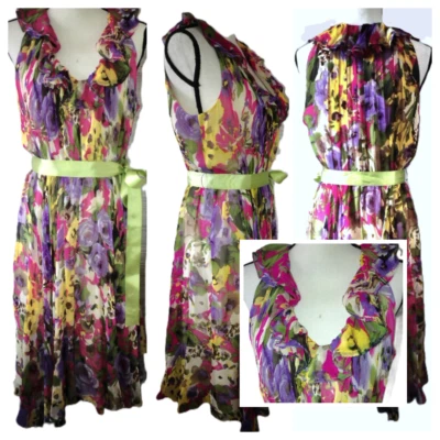 Suzi Chin Maxi Dress sz. 10 100% Silk floral sheer Ruffle Fairy Whimsical Easter - Image 1 of 4