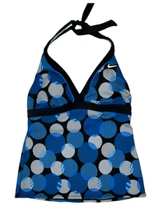 Nike Tankini Halter Swimwear Suit Top Only Polka Dot Size 12 Black Blue White - Picture 1 of 5