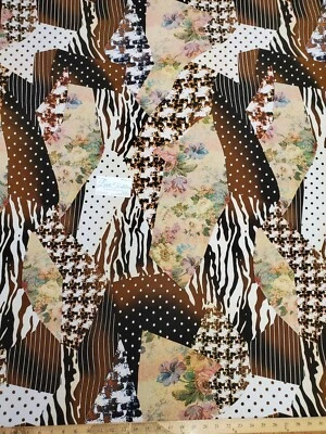 90/10 Stretch Chiffon Spandex Digital Print - 4 Way Stretch - "Brown Zebra Dots" - Imagem 1 de 4