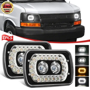 Pair 7x6 LED Headlights Halo DRL DOT For Chevy Express Cargo Van 1500 2500 3500 - Picture 1 of 10