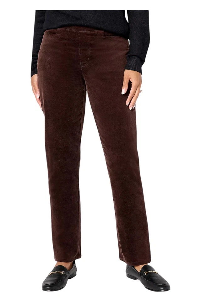 Denim & Co. Women's Stretch Velvet Straight Leg Pull On Pant Chocolate - Image 1 of 1