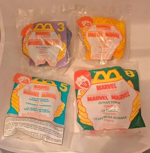 4 McDonalds 1996 Marvel Super Heroes Wolverine Human Torch Jubilee Invisible NEW - Picture 1 of 2