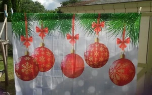 CHRISTMAS Holiday Shower Curtain Ornaments/Snow/Branches Metal Grommets NWOT - Picture 1 of 6