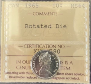 Canada - 10 cents - 1965 - Rotated Die - ICCS Certified - MS-64 - Picture 1 of 3