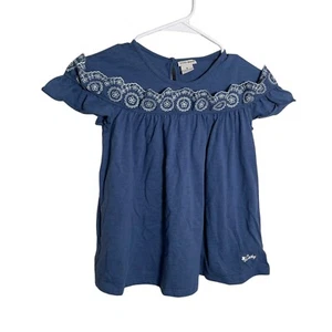 Lucky Brand Top Girl's 6 Blue Boho Eyelet Short Sleeve Ruffle Top - Picture 1 of 8