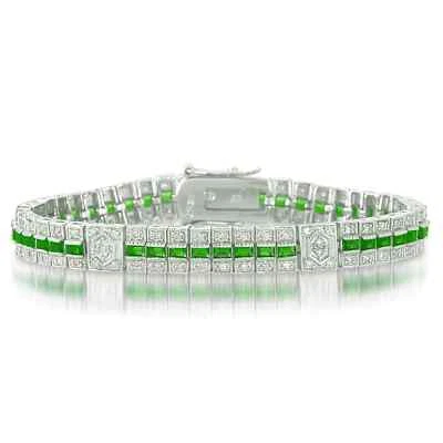 Pulseira listrada de zirocnia cúbica transparente e verde prata esterlina Collette Z - Imagem 1 de 2