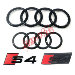 Audi S4 GLOSS BLACK SET Front Grille Rear Trunk Ring Badge For Audi S4 2010-2019