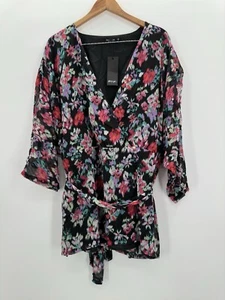 Nasty Gal Plus Size Dark Floral Belted Wrap Top Women’s Size 18 NEW - Picture 1 of 8