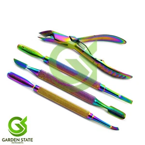 4Pcs Cuticle Pusher Skin Trimmer Nipper Cutter Multi Color Manicure Nail Art Kit - Picture 1 of 5