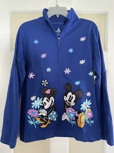 DISNEY PARKS MICKEY AND FRIENDS FLORAL EMBROIDERED FULL ZIP UP TOP MEDIUM - Picture 1 of 5