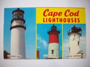Cape Cod LIGHTHOUSES POSTCARD HIGLAND NAUSET NOBSKA MASS - Picture 1 of 2